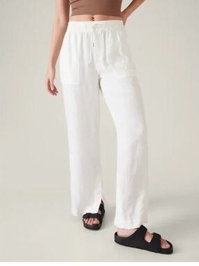 Athleta White Wide-Leg Drawstring Linen-Blend Pants